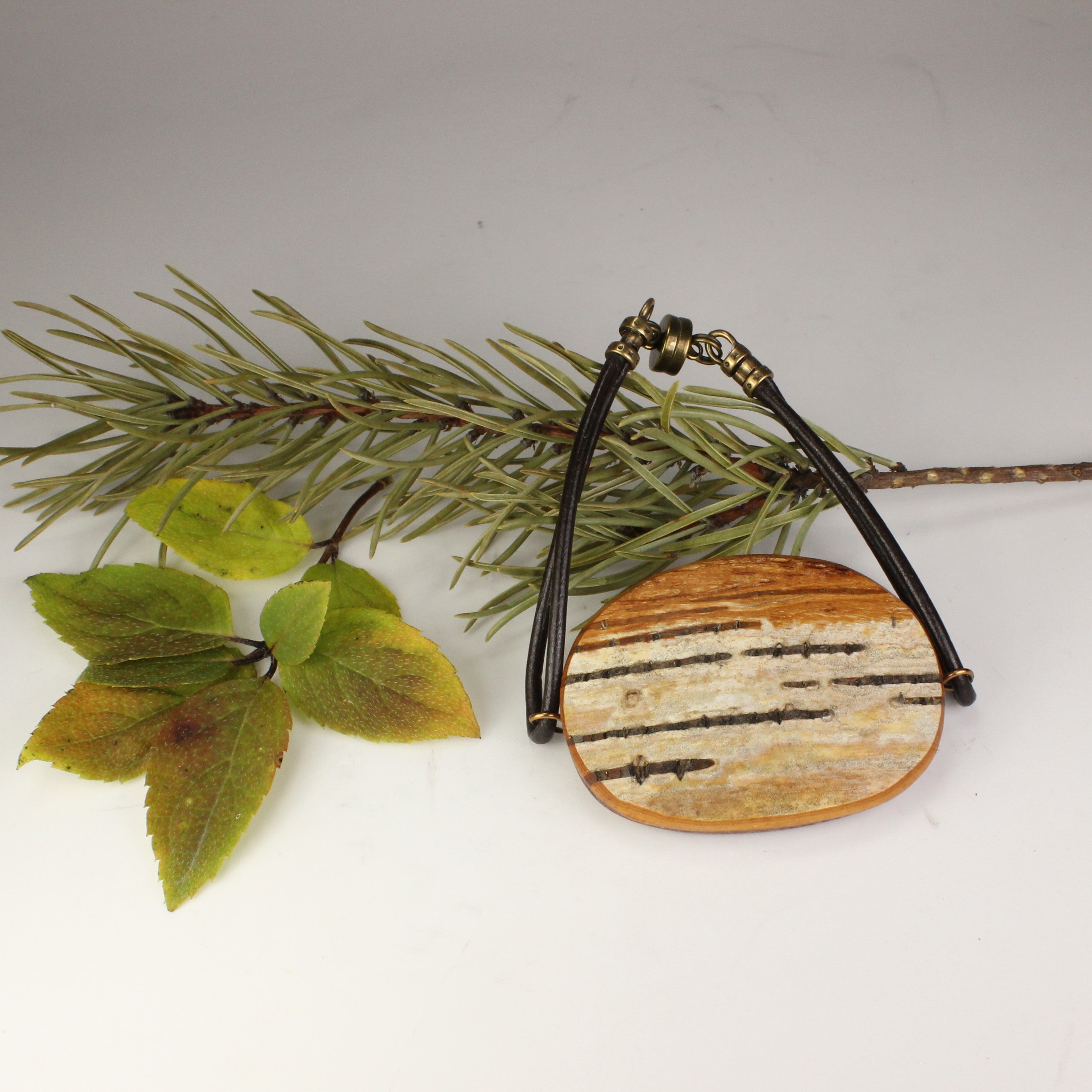 Wood and birch bark bracelet