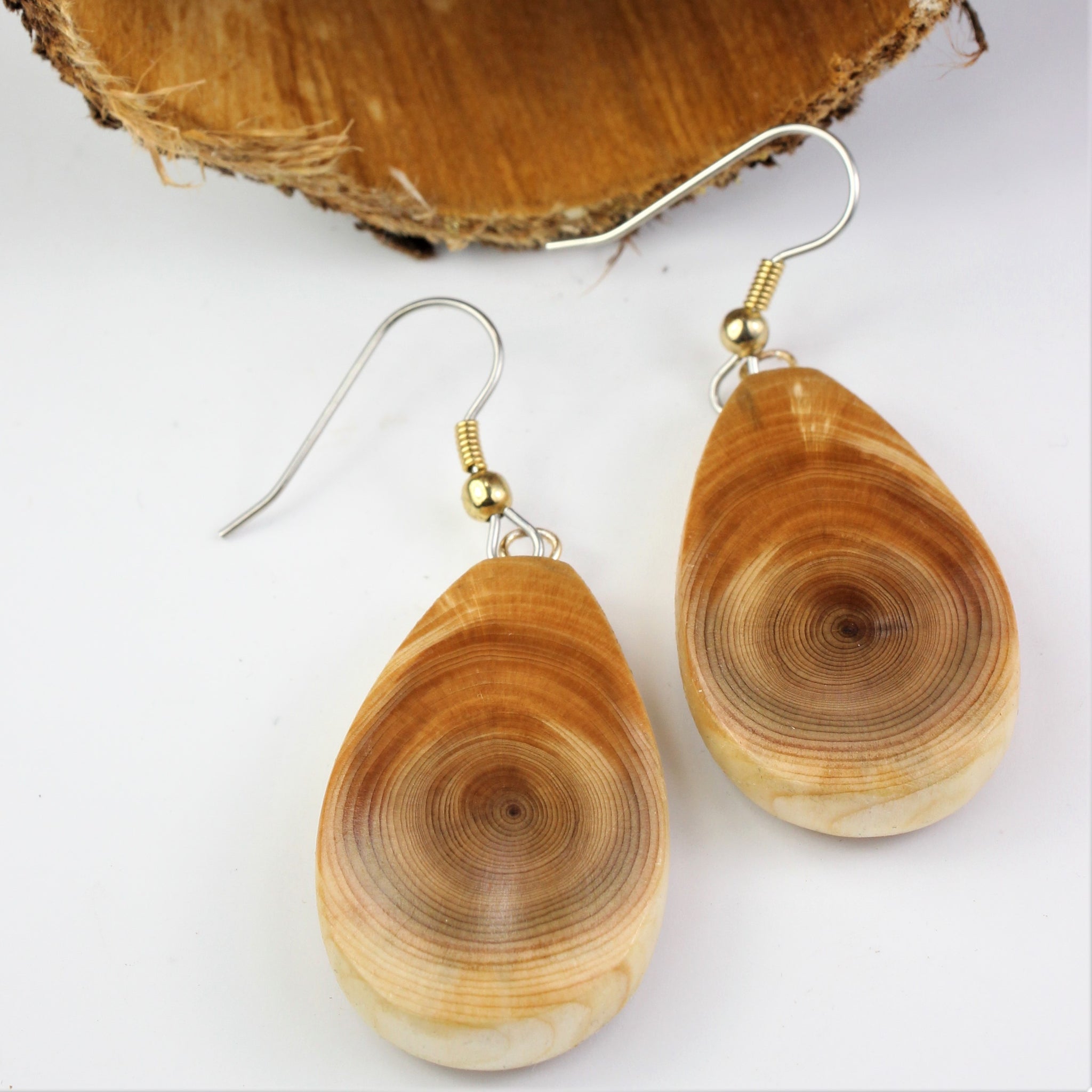 Boucles D'Oreilles Anciennes En Bois D'Ébène Et Laiton - Occasion